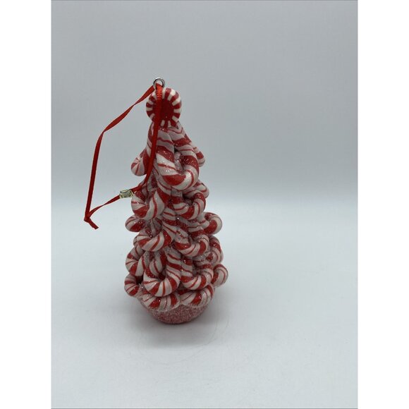 Faux Peppermint Candy Cane Christmas Tree Ornament Red & White 5" Holiday Decor - Picture 4 of 8